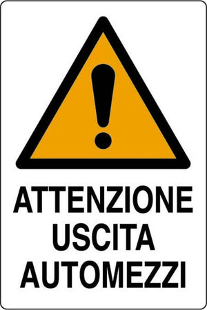 Cartello attenzione uscita automezzi 40 x 60 cm in polionda policarbonato