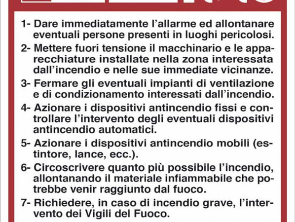Cartello segnaletica "norme caso incendio" 50x35