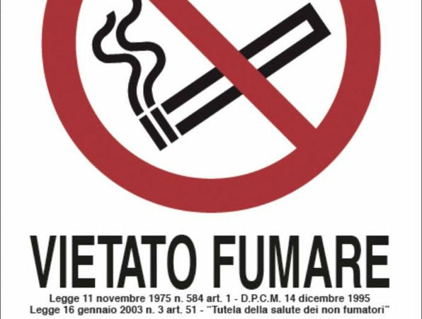 Cartello segnaletica "vietato fumare" con legge 30x20