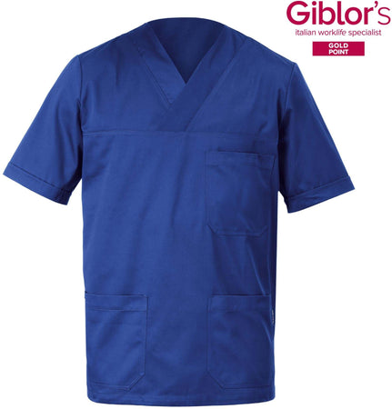 Casacca a V Alberto Royal Bluette Manica Corta Tessuto Satin Uomo Medico Farmacista Dentista Infermiere