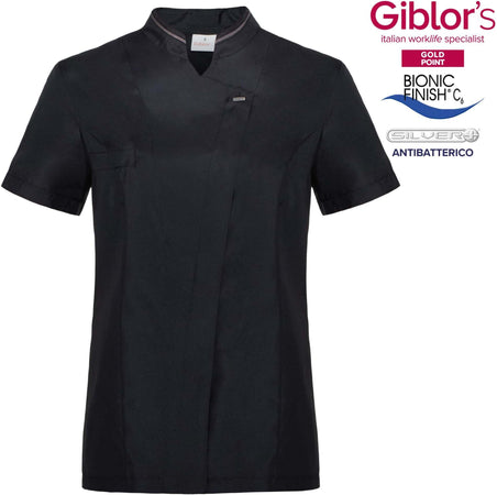 Casacca Donna Dafne Nero Manica Corta Microfibra Superleggera Casacca Parrucchiera Antistiro Antibatterica Casacca Medicale Estiva