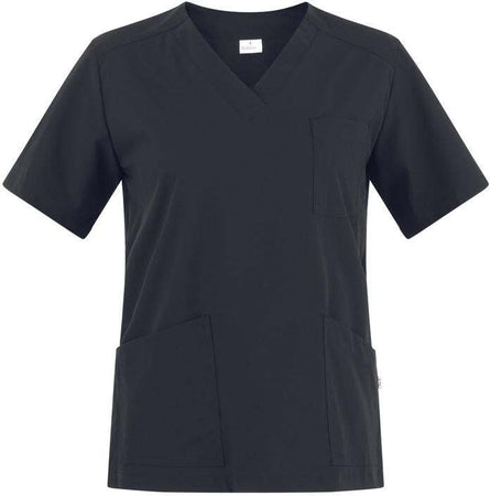 Casacca Sonia Nero Casacca Donna Infermiera Medicale Collo a V No Stiro Microfibra Superleggera