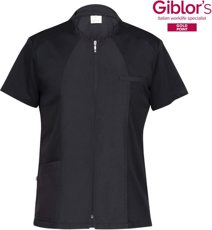 Casacca Uomo Mattia Nero Manica Corta Microfibra Zip Lunga Superleggera Casacca Parrucchiere Antistiro Antibatterica Giacca Chef no stiro