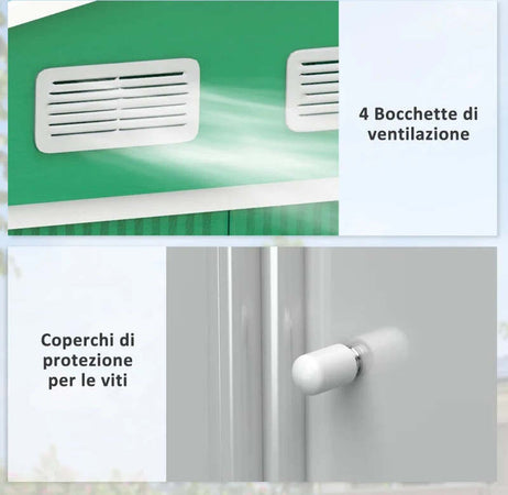 Casetta-da-Giardino-con-Base-e-Doppie-Porte-Scorrevoli-in-Lamiera-di-Acciaio,-Capanno-da-Giardino-in-Acciaio,-277x195x192cm,-Verde-FY9845-031GNFY9