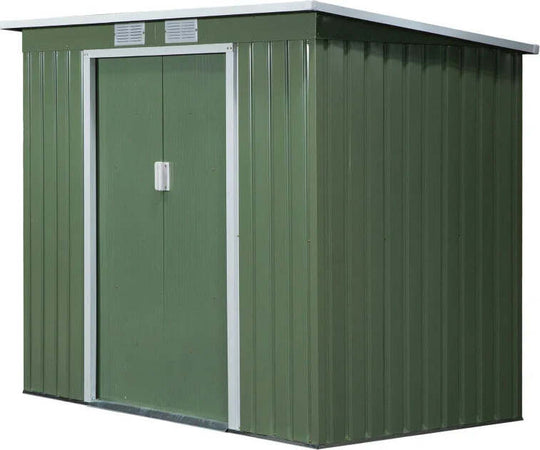 Casetta-da-Giardino-in-Acciaio-con-Doppia-Porta-Scorrevole-e-Prese-d'Aria,-213x130x173-cm,-Verde-HF3845-390HF3