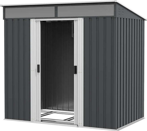 Casetta-da-Giardino-Porta-Attrezzi-con-4-Finestre-e-2-Ganci,-in-Acciaio-Zincato,-195x122x181.5-cm,-Grigio-SP284H-006V00CGSP2