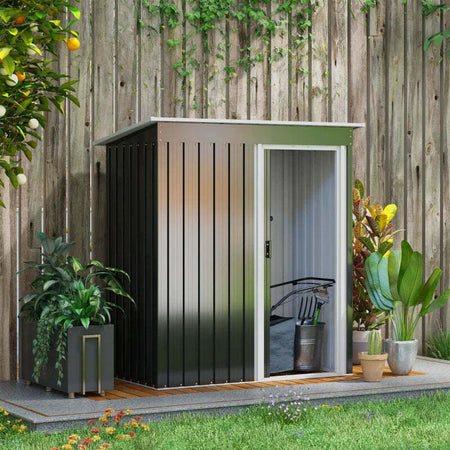 Casetta-da-Giardino-Porta-Utensili-in-Lamiera-di-Acciaio,-Capanno-da-Giardino-in-Acciaio-con-Porte-Scorrevoli,-163x89x182cm,-Nero-XC1845-423XC1