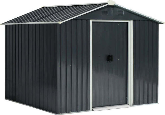 Casetta-da-Giardino-Porta-Utensili-in-Lamiera-di-Acciaio,-Capanno-da-Giardino-in-Acciaio-con-Porte-Scorrevoli,-236x174x190cm,-Grigio-DR7845-429GYDR7