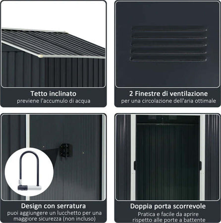 Casetta-da-Giardino-Porta-Utensili-in-Lamiera-di-Acciaio,-Capanno-da-Giardino-in-Acciaio-con-Porte-Scorrevoli,-236x174x190cm,-Grigio-DR7845-429GYDR7