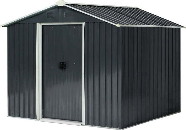 Casetta-da-Giardino-Porta-Utensili-in-Lamiera-di-Acciaio,-Capanno-da-Giardino-in-Acciaio-con-Porte-Scorrevoli,-236x174x190cm,-Grigio-DR7845-429GYDR7