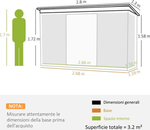Casetta-da-Giardino-Porta-Utensili-in-Lamiera-di-Acciaio-con-Porte-Scorrevoli,-280x130x172cm,-Verde-Scuro-KJ2845-032KJ2
