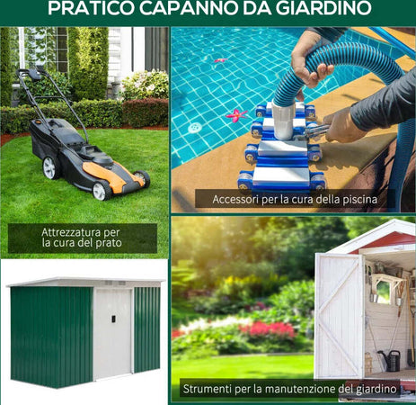 Casetta-da-Giardino-Porta-Utensili-in-Lamiera-di-Acciaio-con-Porte-Scorrevoli,-280x130x172cm,-Verde-Scuro-KJ2845-032KJ2