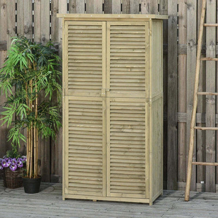 Casetta-in-Legno-da-Giardino-con-Tetto-Impermeabile,-Armadio-da-Esterno-Porta-Attrezzi-da-Giardino-con-4-Scompartimenti,-87x46.5x160cm-ZX2845-215GYZX2