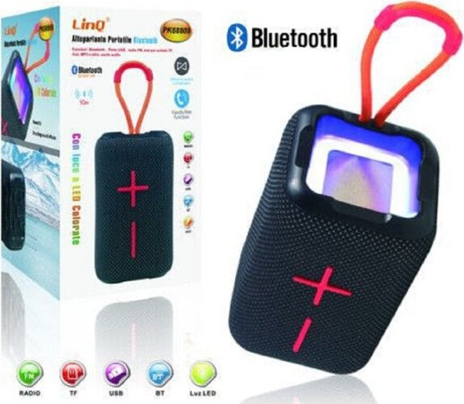 Cassa-Altoparlante-Bluetooth-Portatile-Pk-68809-Supporto-Usb-Fm-Aux-Mp3-Luce-Led