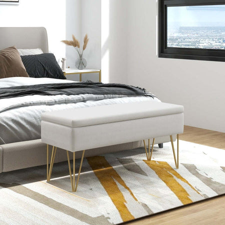 cassapanca--baule-ingresso-camera-da-letto-elegante-imbottita-grande-pouf-negozio-Panca-FondoLetto-con-Contenitore-in-Tessuto-e-Gambe-in-Acciaio,-100x40x49cm,-Crema-F831-735V00CWA