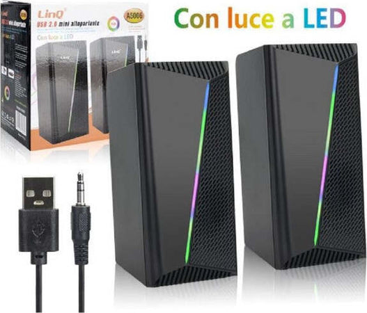 Casse-Altoparlanti-Gaming-Stereo-Usb-2.0-Luce-Rgb-Pc-Dvd-Tv-Mp3-Tablet-6w-A5006