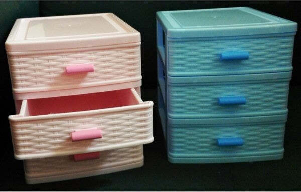 Cassettiera-3-Cassetti-Plastica-Effetto-Vimini-Porta-Oggetti-Cofanetto-Minuterie