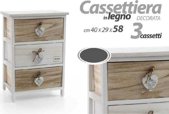 Cassettiera-Con-3-Cassetti-58x40x29cm-Cuore-Bianco-Legno-Naturale-Casa-Moderno