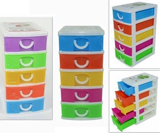 Cassettiera-In-Plastica-A-5-Cassetti-Contenitori-18,5x13x9-Colorata-Portaoggetti