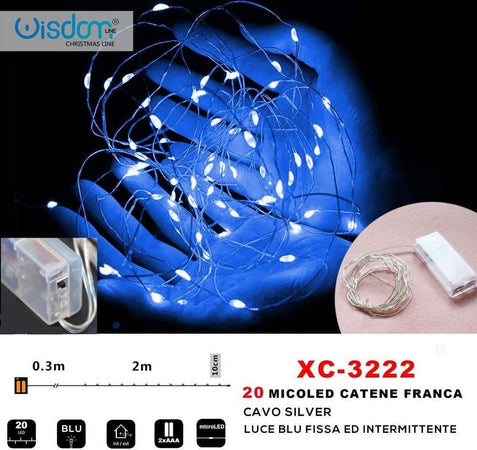 Catena 20 Microled A Batteria Cavo Silver Luce Blu Fissa + Intermittente Xc-3222 Illuminazione/Illuminazione per esterni/Catene luminose Trade Shop italia - Napoli, Commerciovirtuoso.it
