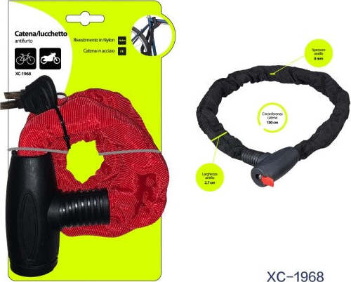 Catena-Lucchetto-Antifurto-In-Acciaio-Con-Rivestimento-In-Nylon-Moto-Bici-Xc-1968