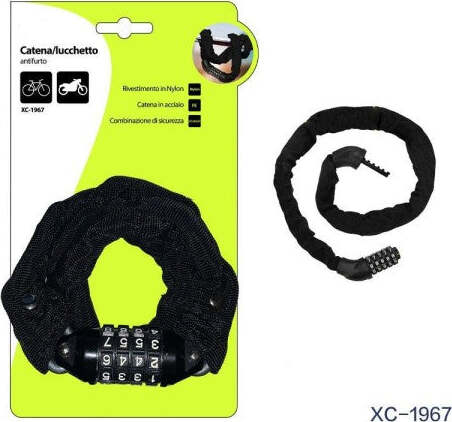Catena-Lucchetto-Antifurto-In-Acciaio-Rivestimento-In-Nylon-Combinazione-Xc-1967