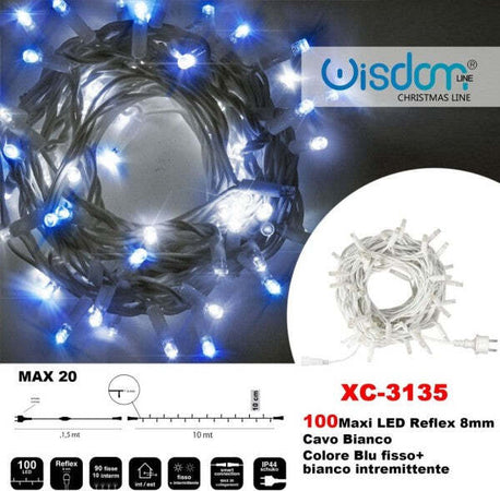 Catena-Luminosa-100-Luci-Led-Lucciole-Blu-Fisso-+-Bianco-Intermittente-Xc-3135