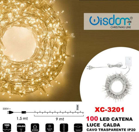 Catena-Luminosa-100-Luci-Led-Lucciole-Luce-Calda-Cavo-Trasparente-Ip20-Xc-3201