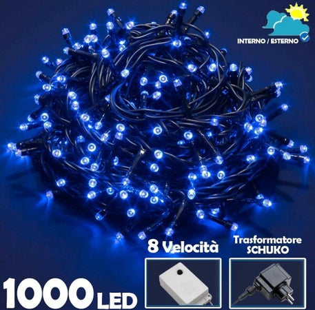 Catena-Luminosa-1000-Luci-Led-Lucciole-Blu-Controller-8-Funzioni-Interno-Esterno
