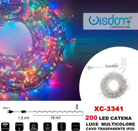 Catena-Luminosa-200-Luci-Led-Lucciole-Luce-Multicolore-Cavo-Trasparente-Xc-3341