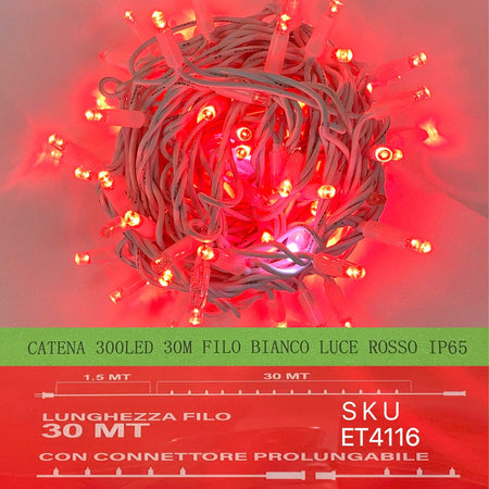 catena luminosa 300 led 30 metri filo bianco luce rosso ip65 /ET4116 Casa e cucina/Decorazioni per interni/Addobbi e decorazioni per ricorrenze/Decorazioni natalizie/Luci natalizie/Catene luminose per interni Zencoccostore - Formia, Commerciovirtuoso.it