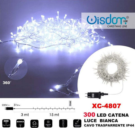 Catena-Luminosa-300-Luci-Led-Lucciole-Luce-Bianca-Cavo-Trasparente-Ip44-Xc-4807