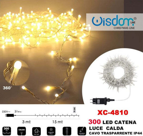 Catena-Luminosa-300-Luci-Led-Lucciole-Luce-Calda-Cavo-Trasparente-Ip44-Xc-4810