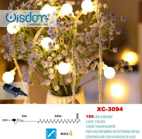 Catena-Luminosa-A-Bulbo-160led-Luce-Calda-Cavo-Trasparente-8-Giochi-Luce-Xc-3094