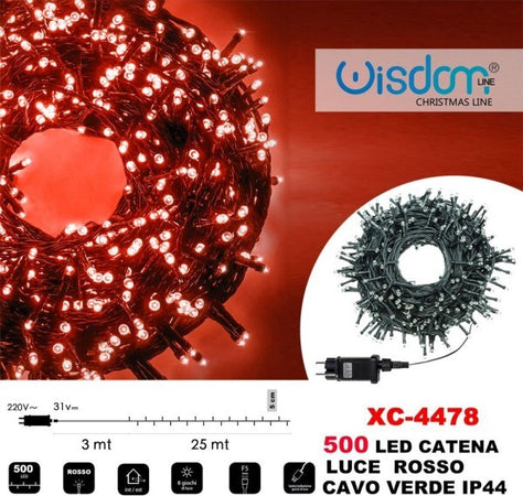 Catena-Luminosa-Luci-500-Led-Lucciole-Luce-Rosso-Cavo-Verde-Ip44-Xc-4478
