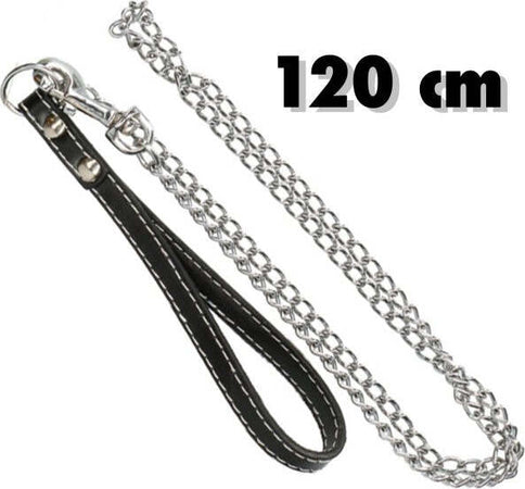 Catena-Per-Cane-Guinzaglio-Cani-120cm-Con-Gancio-Acciaio-E-Maniglia-In-Cuoio