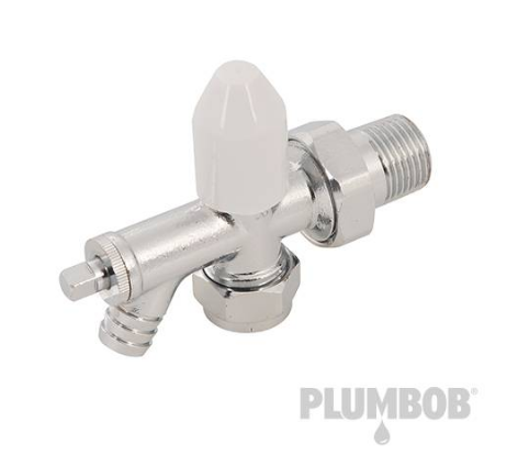Valvola del radiatore ad angolo, placcata al cromo, con scarico Plumbob