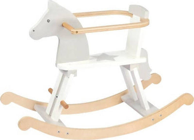 Cavallo a Dondolo in Legno con Seggiolino Per Bambini Bianco e Legno Protezione Removibile 78x57x 30,5cm Capacità di carico 25 kg. Cavallo a dondolo in legno Papau - Giammoro, Commerciovirtuoso.it