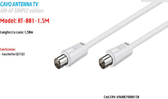 Cavo-1,5-Metri-Antenna-Tv-Maschio/femmina-Schermato-Prolunga-Maxtech-At-001-1.5m