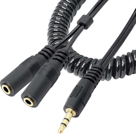 Cavo a spirale per cuffie stereo da 3,5 mm (non microfono) a 2 femmine Splitter a Y