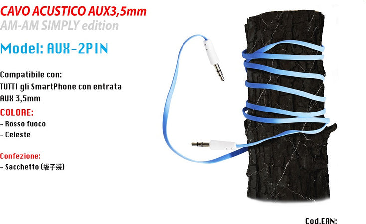 Cavo Acustico Aux3,5mm Am-am Simply Antigroviglio Per Smartphone Maxtech Aux-2pin Elettronica/Home Audio e Hi-Fi/Accessori/Cavi/Cavi Stereo Jack Trade Shop italia - Napoli, Commerciovirtuoso.it
