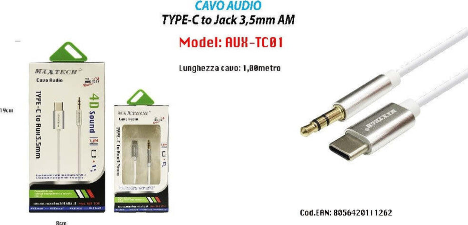 Cavo Adattatore Audio Cuffie Aux Jack 3,5mm Maschio A Type-c Maxtech Aux-tc01 Cavi Smartphone Trade Shop italia - Napoli, Commerciovirtuoso.it