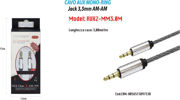 Cavo-Aux-3mt-Audio-Jack-3,5mm-Am/am-Prolunga-Aux-Per-Smartphone-Maxtech-Aux2-mm3.0m
