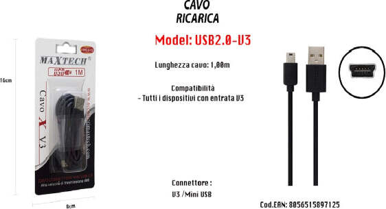 Cavo-Caricabatteria-Caricatore-Ricarica-Usb-Con-Entrata-V3-1mt-Maxtech-Usb2.0-v3