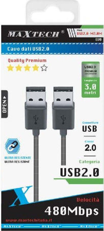Cavo Dati Doppio Usb 2.0 Maschio - Maschio Prolunga 3 Metri 480mbps Usb2.0-m3.0m Informatica e Videogiochi > Accessori PC > Accessori USB Trade Shop italia - Napoli, Commerciovirtuoso.it