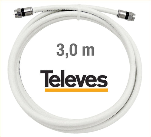Cavo coassiale SAT con connettori F a compressione 3 Mt. TELEVES