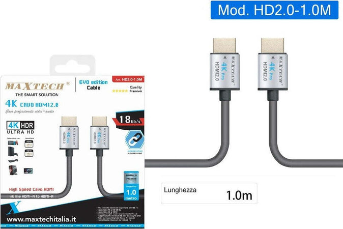 Cavo Hdmi 2.0 4k Ultra Hd 1 Mt High Speed 18gb/s Audio Video Cavetto Hd2.0-1.0m Elettronica e telefonia > Accessori Audio e Video > Cavi Audio e Video Trade Shop italia - Napoli, Commerciovirtuoso.it