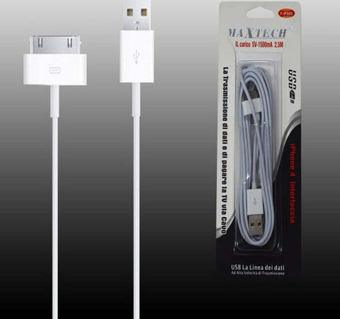 Cavo-Lightning-Apple-Iphone-4-Da-30-Pin-A-Usb-5v-1500ma-2.5mt-Maxtech-F-ip005