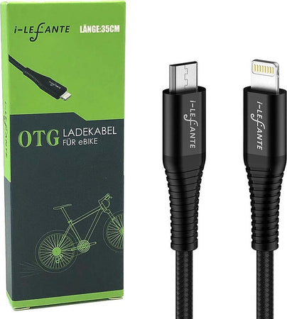 Cavo OTG di ricarica iOS eBIKE 35 cm di lunghezza Micro Usb to Lightning per Bosch Intuvia, Kiox, Nyon (vecchio) Display per Yamaha Display C, Display X
