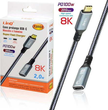 Cavo-Prolunga-Type-c-Maschio-femmina-2mt-Ricarica-100w-Risoluzione-8k-20gbps-T20g2